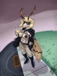  abs arthropod black_nipples blonde_hair boots breasts clothing coat eyewear female flashing footwear glasses hair high_heels insect long_hair losh&#039;eona moth multi_arm multi_limb nipples retro_parasite shoes solo wings 