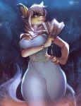  anthro big_breasts breast_rest breasts canine clothed clothing female fur hair kardie mammal mature_female smile solo standing thick_thighs wide_hips 