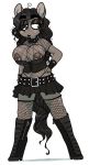  2018 anthro areola black_lipstick blue_eyes boots breasts cleavage clothed clothing collar equine eyeshadow fan_character female fishnet fishnet_legwear footwear goth horse legwear lipstick makeup mammal mcsweezy miniskirt my_little_pony nipple_piercing nipples nips_(oc) piercing pony skirt solo 