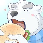  &lt;3 2015 anthro bear blush bont1age burger eating eyes_closed food fur male mammal polar_bear scarf solo utau white_fur 白音カン 