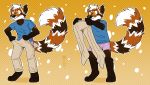  2018 ailurid anthro brown_fur clothed clothing crownedvictory fur jakemi male mammal meme multicolored_fur pants red_panda sequence simple_background smile solo underwear undressing white_fur 