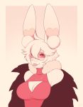  &lt;3 &lt;3_eyes bearra big_breasts big_ears bowtie_(character) breasts clothing dress eyewear female fluffy_clothes glasses hair jewelry keyhole lagomorph looking_at_viewer mammal necklace rabbit short_hair solo tongue tongue_out 