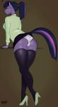  2016 anthro anthrofied butt camel_toe clothed clothing dock equine female footwear friendship_is_magic hair hi_res high_heels horn legwear looking_at_viewer mammal my_little_pony panties purple_skin shoes skirt solo stockings thigh_highs tsudamaku twilight_sparkle_(mlp) underwear unicorn upskirt 