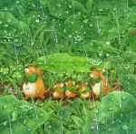  blush colored_pencil_(medium) leaf looking_at_another looking_away mouse no_humans original outdoors rain st.kuma traditional_media water_drop watercolor_(medium) 