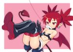  arm_belt ass bandeau black_footwear black_gloves black_shorts bracelet collar demon_girl demon_tail demon_wings disgaea earrings etna flat_chest floating gloves jewelry makai_senki_disgaea mini_wings pointy_ears red_hair red_legwear red_string red_wings short_hair short_shorts shorts skull skull_earrings squid_neetommy string tail thighhighs_under_boots twintails wings 