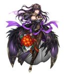  bangs black_hair bouquet breasts bridal_gauntlets bridal_veil cleavage closed_mouth dress feather_trim fingernails fire_emblem fire_emblem:_kakusei fire_emblem_heroes flower full_body grey_eyes hair_ornament hand_up high_heels highres holding jewelry large_breasts lips long_hair looking_at_viewer looking_away non-web_source official_art see-through senchat solo tharja tiara transparent_background veil 