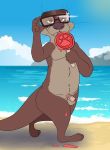  anthro balls beach brienoir disney emmitt_otterton eyewear glasses male mammal mustelid otter penis seaside small_penis solo zootopia 