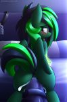  2016 ambiguous_gender anal anal_penetration animal_genitalia animal_penis anus bed blush butt collar cum cum_in_ass cum_inside digital_media_(artwork) duo equine equine_penis erection faceless_male fan_character feathered_wings feathers feral fur green_eyes green_fur green_hair hair hi_res horse inside long_hair looking_back male male/ambiguous male_penetrating mammal my_little_pony nude on_bed open_mouth pegasus penetration penis pony sex shinodage solo_focus tongue tongue_out wings 