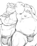  2013 barazoku bear black_and_white bovine briefs bulge cattle clothing crossed_arms duo eyes_closed hands_behind_head kemono kotobuki male mammal monochrome muscular obese overweight simple_background sketch standing underwear white_background 