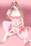  anthro bull_terrier canine claws clothed clothing digitigrade dog facial_piercing fangs female flower lily_(flower) mammal nose_piercing nose_ring open_mouth partially_clothed piercing pig_(artist) plant pussy solo spread_legs spreading toe_claws 