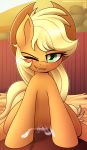  2015 animal_genitalia applejack_(mlp) biting_lip blush clitoris cowgirl_position cum cum_in_pussy cum_inside cum_on_self digital_media_(artwork) duo earth_pony equine faceless_male female feral first_person_view freckles friendship_is_magic fur green_eyes hair hat hi_res horse looking_at_viewer male male/female male_penetrating mammal my_little_pony nude on_top orange_fur penetration penis pony pussy sex shinodage smile spread_legs spreading vaginal vaginal_penetration 
