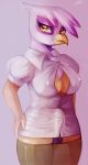  2013 amber_eyes anthro anthrofied avian beak brown_fur bulge clothing crossgender dhui dickgirl erection erection_under_clothes feathers friendship_is_magic fur gilda_(mlp) gryphon hi_res intersex legwear looking_at_viewer my_little_pony purple_feathers signature solo stockings white_feathers 