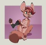  anthro anus black_fur blush breasts brown_fur brown_hair canine claws clitoral_hood clothing female fur green_eyes hair legwear mammal nude open_mouth pawpads pubes pussy reign-2004 socks solo tan_fur toeless_socks whiskers 