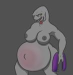  alien belly big_belly breasts evergreenplate female grey_skin gun halo_(copyright) halo_(series) nipples non-mammal_breasts nude ranged_weapon sangheili soft_vore solo thick_thighs tongue video_games voluptuous vore weapon wide_hips 
