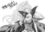  belt breasts cape choker cleavage collar commentary covered_navel cross dress elbow_gloves expressionless fire_emblem fire_emblem:_seisen_no_keifu gloves ishtar_(fire_emblem) jewelry large_breasts lips long_hair monochrome necklace nezumoto ornate pauldrons side_ponytail sidelocks traditional_media very_long_hair white_gloves 