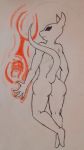  alien ambiguous_gender anthro black_sclera butt earthbound_(series) girly giygas nintendo not_furry nude simple_background solo sovietpain thick_thighs traditional_media_(artwork) video_games white_hips white_skin 