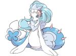  3_fingers 4:3 blue_eyes blue_hair blue_skin female feral front_view hair long_hair looking_at_viewer mammal maniacpaint marine nintendo pinniped pok&eacute;mon pok&eacute;mon_(species) pregnant primarina pseudo_clothing simple_background smile solo video_games white_background white_skin 