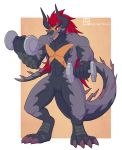  abs animal_genitalia anthro batzz_(buddyfight) biceps black_horn claws dragon future_card_buddyfight genital_slit horn male muscular muscular_male nude pecs simple_background slit solo spidersnax 