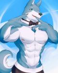  2018 abs anthro biceps canine clothing connecting_y digital_media_(artwork) dog husky male mammal muscular muscular_male nipples pecs simple_background solo 