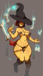  2017 absurd_res anthro big_breasts bikini breasts brown_hair canine choker clothed clothing female hair hair_over_eyes hat hi_res maiz-ken mammal sam_(colo) solo swimsuit under_boob witch_hat yellow_skin 