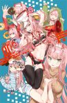  darling_in_the_franxx garter_belt hairband hat horns kissai long_hair megaphone oni_horns pink_hair red_horns shorts thighhighs white_hairband zero_two_(darling_in_the_franxx) 
