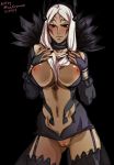  1girl areolae blush breasts clothed dark_skin dark_skinned_female fire_emblem fire_emblem:_kakusei garter_straps intelligent_systems inverse_(fire_emblem) mina_cream nail_polish navel nintendo nipples nude orange_eyes pussy silver_hair thighhighs thighs uncensored 