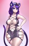  absurd_res animal_humanoid areola breasts cat_humanoid clothed clothing dress feline female fur hair hi_res humanoid looking_at_viewer mammal purple_eyes purple_fur purple_hair side_boob solo swimsuit thick_thighs white_skin wide_hips zerolativity 