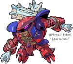  character_name chibi deadpool dual_wielding full_body fusion gundam holding kapool marvel maze mechanization one-eyed pink_eyes simple_background solo standing turn_a_gundam white_background 