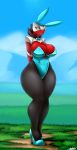  2016 anthro averyshadydolphin big_breasts breasts bunny_costume calamity cleavage clothed clothing costume dragon easter female footwear hi_res high_heels holidays huge_breasts markings shoes solo thick_thighs wide_hips 