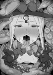  abigail_williams_(fate/grand_order) bangs blush bow bowtie breasts breath cum cum_on_body cum_on_breasts cum_on_upper_body drooling eyeball facial fate/grand_order fate_(series) flower from_above glowing go-m greyscale hair_flower hair_ornament half-closed_eyes hands_up hat hat_bow heavy_breathing highres keyhole long_hair looking_at_viewer monochrome navel nipples nose_blush open_mouth oral_invitation outstretched_hand parted_bangs saliva sharp_teeth sidelocks small_breasts solo suction_cups teeth tentacles tongue tongue_out upper_body 
