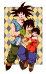  20cal 2boys :d annoyed belt black_eyes black_hair boots cellphone dougi dragon_ball dragon_ball_z father_and_son floating frown full_body green_shirt happy looking_at_another multicolored multicolored_background multiple_boys open_mouth pan_(dragon_ball) phone shirt short_hair sleeveless smile son_gokuu son_goten spiked_hair sweatdrop transparent_background uncle_and_niece wristband 