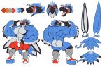  abs anthro avian beak biceps big_pecs butt clothed clothing demondragoncyan english_text huge_muscles hyper hyper_muscles male model_sheet muscular muscular_male pecs simple_background solo text topless white_background 