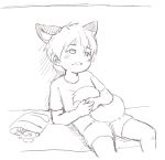  2016 animal_humanoid bed bokustar_fox fox_humanoid humanoid male on_bed open_mouth simple_background sitting sketch solo white_background young 