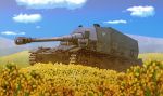  cloud commentary day earasensha field flower flower_field ground_vehicle iron_cross military military_vehicle motor_vehicle no_humans original self-propelled_gun sky tank 