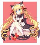  :3 :d andrea_doria_(zhan_jian_shao_nyu) animal_ears apron bangs bell black_bow black_dress black_footwear blonde_hair blue_eyes blush bow cat_ears cat_girl cat_tail cup dress eyebrows_visible_through_hair frilled_apron frills hair_between_eyes hair_bow head_tilt holding holding_cup jingle_bell kneehighs long_hair looking_at_viewer maid maid_headdress mary_janes open_mouth puffy_short_sleeves puffy_sleeves red_bow ringlets shoes short_sleeves smile solo steam tail tail_bell tail_bow teacup tengxiang_lingnai twintails very_long_hair waist_apron white_apron white_legwear zhan_jian_shao_nyu 