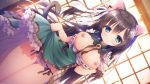  black_hair breasts catgirl game_cg green_eyes koneko_neko_neko long_hair nekohata_miyabi open_shirt panties ribbons skirt_lift skyfish tagme_(artist) underwear 