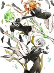  amputee androgynous braid breaking broken cairngorm_(houseki_no_kuni) colored_eyelashes crack crystal falling gem gem_uniform_(houseki_no_kuni) golden_arms green_eyes green_hair houseki_no_kuni long_hair missing_limb multicolored_hair multiple_braids multiple_others necktie one-eyed orange_eyes orange_hair out_of_frame peridot_(houseki_no_kuni) phosphophyllite reaching severed_hand severed_limb shards short_hair shumiko_(kamenokoueki) sphene_(houseki_no_kuni) spoilers white_background white_eyes white_hair 