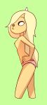  adventure_time anthro blonde_hair breasts bronwyn canine cartoon_network clothing eyelashes female fur hair hi_res horn mammal nipples panties secludedsketches_(artist) side_boob small_breasts smile solo standing underwear yellow_fur 