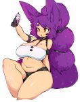  2018 absurd_res animal_humanoid big_breasts blush breasts cat_humanoid cellphone clothed clothing digital_media_(artwork) eyebrows feline female fingers fur gloves hair hi_res holding_object holding_phone huge_breasts humanoid long_ears long_hair mammal navel nellko open_mouth orange_eyes phone purple_fur purple_hair simple_background slightly_chubby slugbox solo sweat sweatdrop thick_eyebrows thick_thighs white_background 