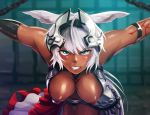  abs angry animal_ears arm_tattoo armlet armor armpit_hair bangs bare_shoulders bars bent_over blue_eyes blurry blurry_background blush breasts caenis_(fate) chain cleavage clenched_teeth commentary_request dark_skin dated dawn depth_of_field eyebrows_visible_through_hair fate/grand_order fate_(series) faulds hair_between_eyes headwear hero_neisan highres large_breasts layered_skirt legs_together long_hair looking_at_viewer moderate_pubic_hair morning navel nipples outstretched_arms pubic_hair pubic_tattoo red_skirt restrained scowl shiny shiny_skin sidelocks signature skirt solo spread_arms tattoo teeth thigh_gap toned tsurime v-shaped_eyebrows very_long_hair white_hair white_skirt 