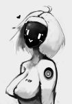  &lt;3 :&gt; ahoge breasts female fiona_(psyk) grey_background greyscale hair humanoid machine monochrome nipples noseless not_furry nude psyk323 robot screen_face simple_background smile solo vertical_bar_eyes 
