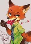  anthro canine clothed clothing disney fennec finnick food fox green_eyes looking_at_viewer male mammal nick_wilde popsicle shiroi tongue tongue_out zootopia 