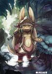  absurd_res ambiguous_gender anthro brown_fur feral fishing_rod fur hair hi_res hollow_(species) lagomorph lizard looking_at_viewer made_in_abyss magiace mammal nanachi open_mouth rabbit reptile scalie solo whiskers white_hair yellow_eyes 