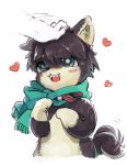  &lt;3 ambiguous_gender anthro blush canine cute dog head_rub looking_at_viewer mammal open_mouth scarf semi-anthro shiroi smile tailwag 