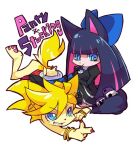  2010 alternate_species anthro blonde_hair canine duo female fox fur hair mammal multicolored_hair panty_(pswg) panty_and_stocking_with_garterbelt purple_fur purple_hair shiroi smile stocking_(pswg) two_tone_hair 
