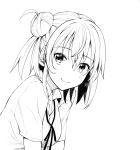  akino_sora blush closed_mouth collared_shirt eyebrows_visible_through_hair greyscale hair_bun looking_at_viewer monochrome neck_ribbon no_nose ribbon school_uniform shirt short_hair short_sleeves side_bun simple_background smile solo upper_body white_background wing_collar yahari_ore_no_seishun_lovecome_wa_machigatteiru. yuigahama_yui 