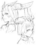  asymmetrical_horns bad_id bad_twitter_id closed_mouth greyscale horns jaco looking_at_viewer monochrome multiple_girls original parted_lips shirt short_hair simple_background sketch smile white_background 