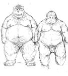  2013 barazoku bear black_and_white blush circumcised duo eyes_closed flaccid front_view human humanoid_penis kemono kotobuki looking_at_viewer male mammal monochrome muscular obese overweight penis simple_background sketch small_penis standing white_background 