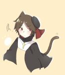  2017 alternate_species animal_humanoid annoyed black_clothing blush brown_eyes brown_hair brown_tail bust_portrait cat_humanoid cross digital_drawing_(artwork) digital_media_(artwork) dogma_toscarina end_roll feline front_view frown hair hat hi_res humanoid jewelry light_skin long_tail looking_away male mammal motion_lines nabob1204 necklace portrait priest short_hair simple_background solo tan_skin video_games yellow_background 