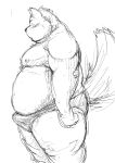  2013 barazoku black_and_white blush bulge canine clothing erection kemono kotobuki looking_aside male mammal monochrome muscular obese overweight portrait side_view simple_background sketch solo standing swim_briefs three-quarter_portrait underwear white_background wolf 